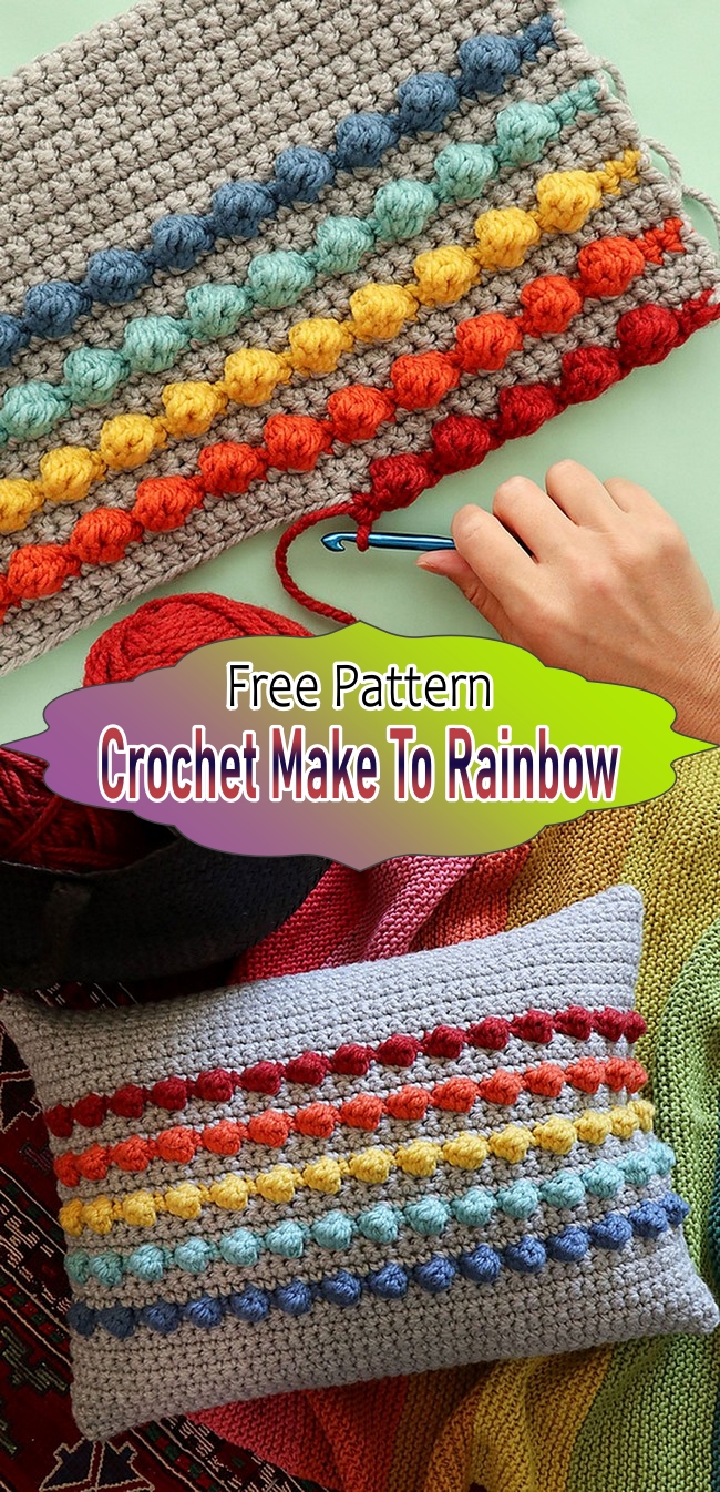 Crochet Make To Rainbow Bobble Pillow 