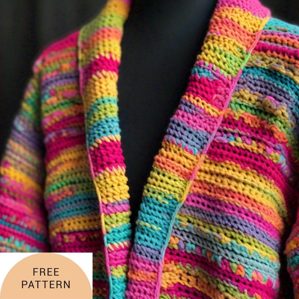 Color Burst Crochet Cardigan Rainbow Shades