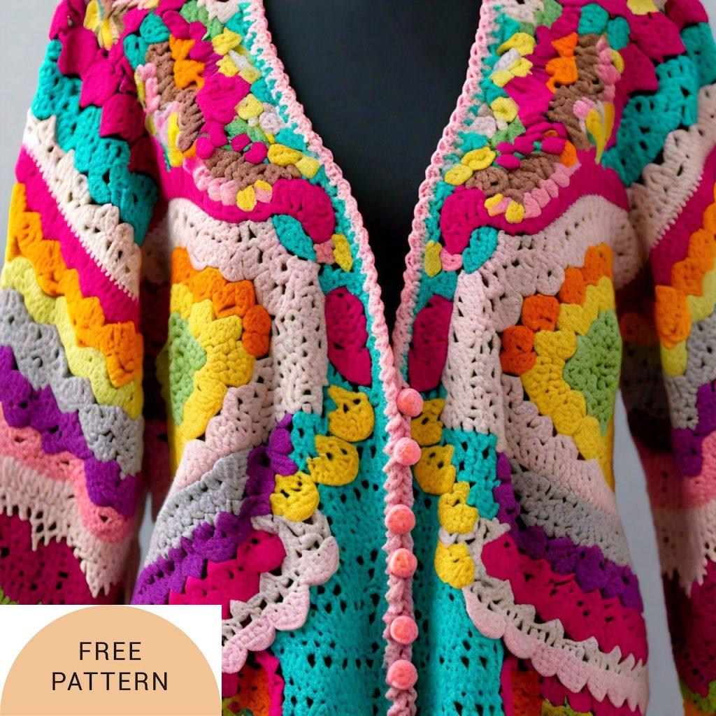 Color Burst Crochet Cardigan Rainbow Shades