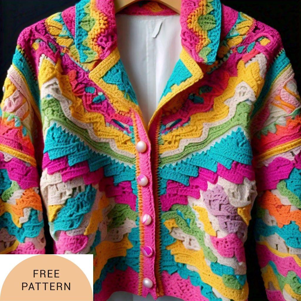 Color Burst Crochet Cardigan Rainbow Shades