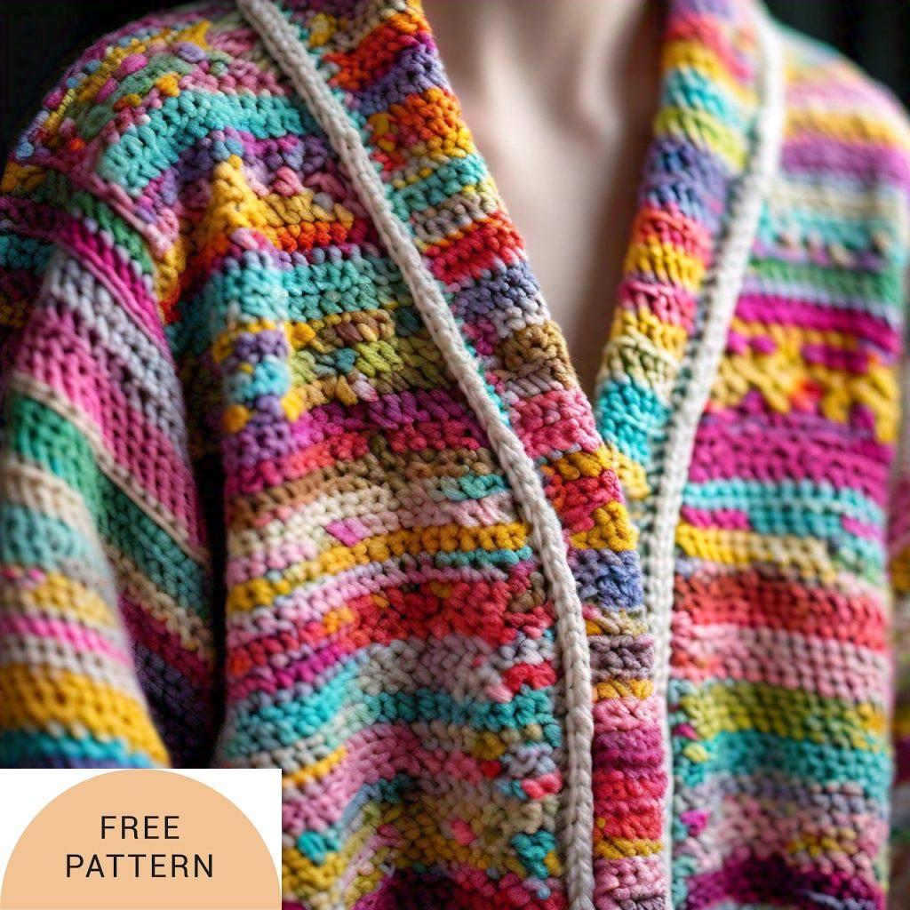Color Burst Crochet Cardigan Rainbow Shades