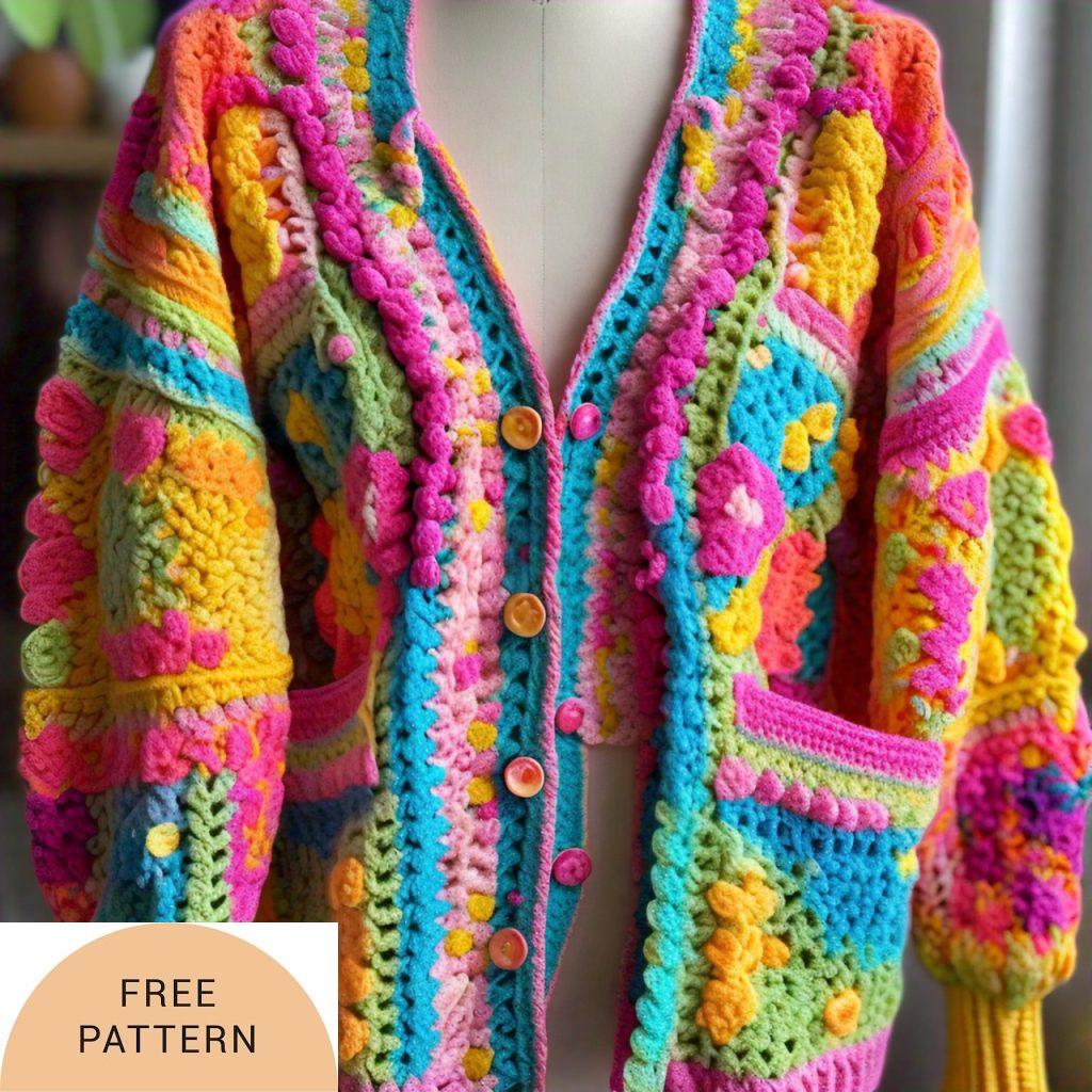 Color Burst Crochet Cardigan Rainbow Shades