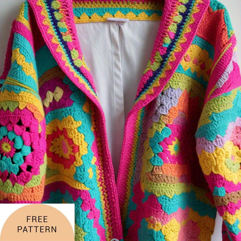 Color Burst Crochet Cardigan Rainbow Shades