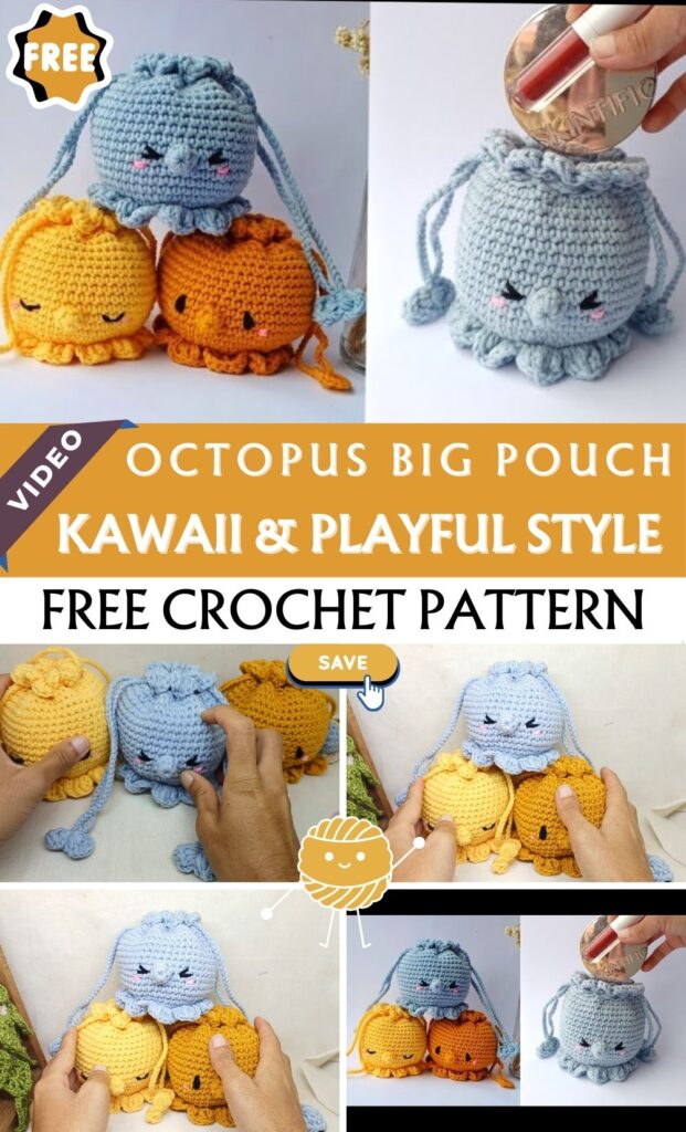 Cute Crochet Octopus Big Pouch – Kawaii & Playful Style