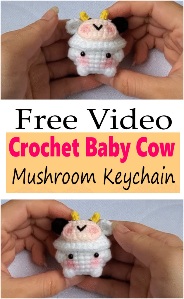Crochet Baby Cow Mushroom Keychain