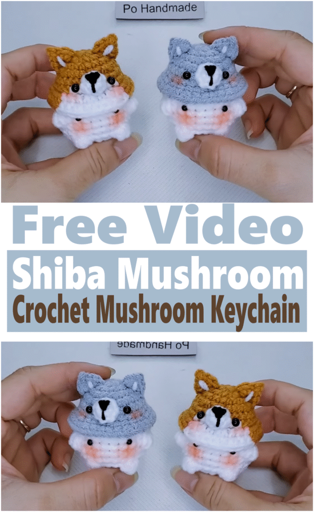 Shiba Mushroom Crochet Mushroom Keychain