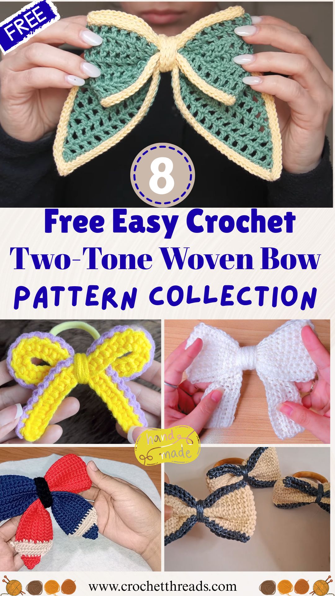 Free Easy Crochet Two-Tone Woven Bow Pattern Collection