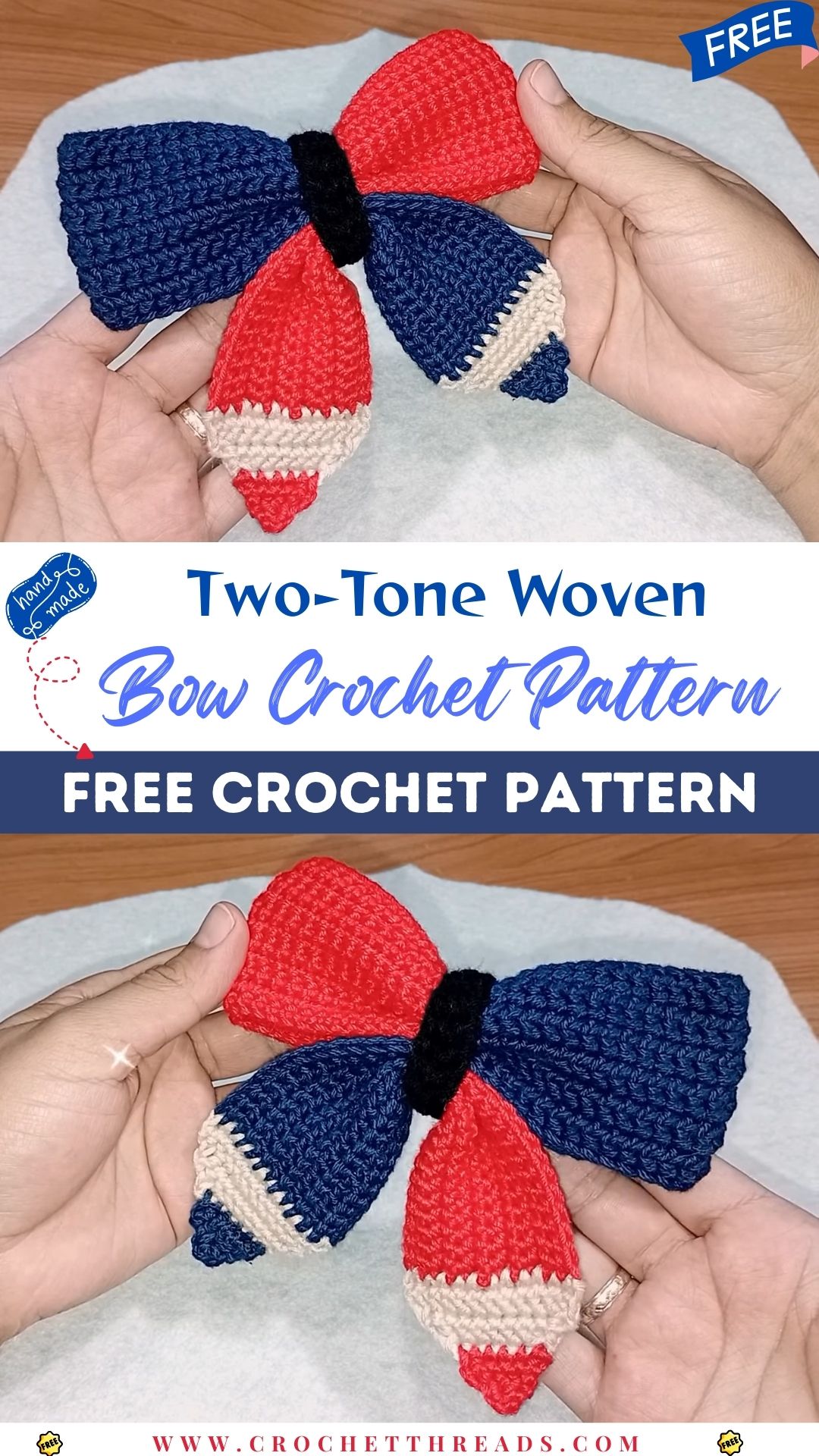 Fun and Easy Two-Tone Woven Bow Crochet Pattern