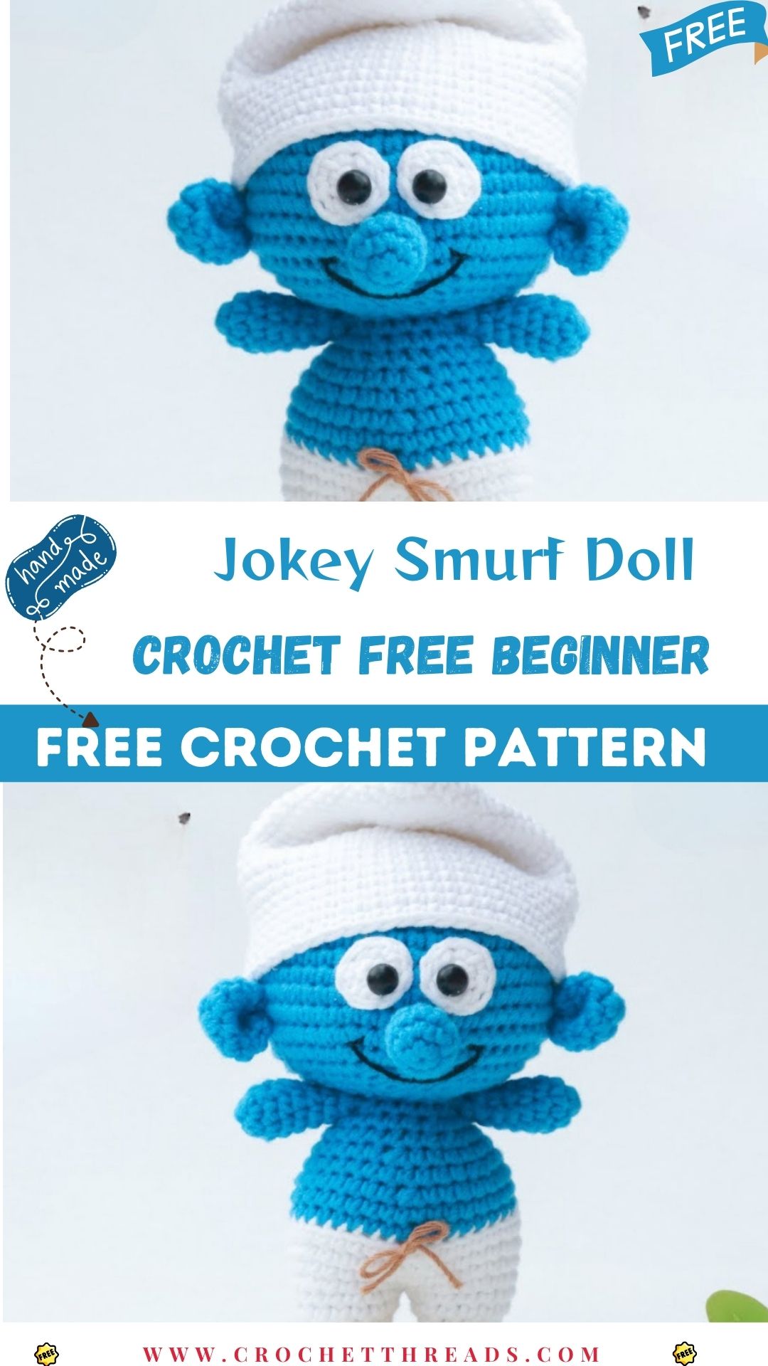 Jokey Smurf Crochet Doll – Free Beginner Pattern