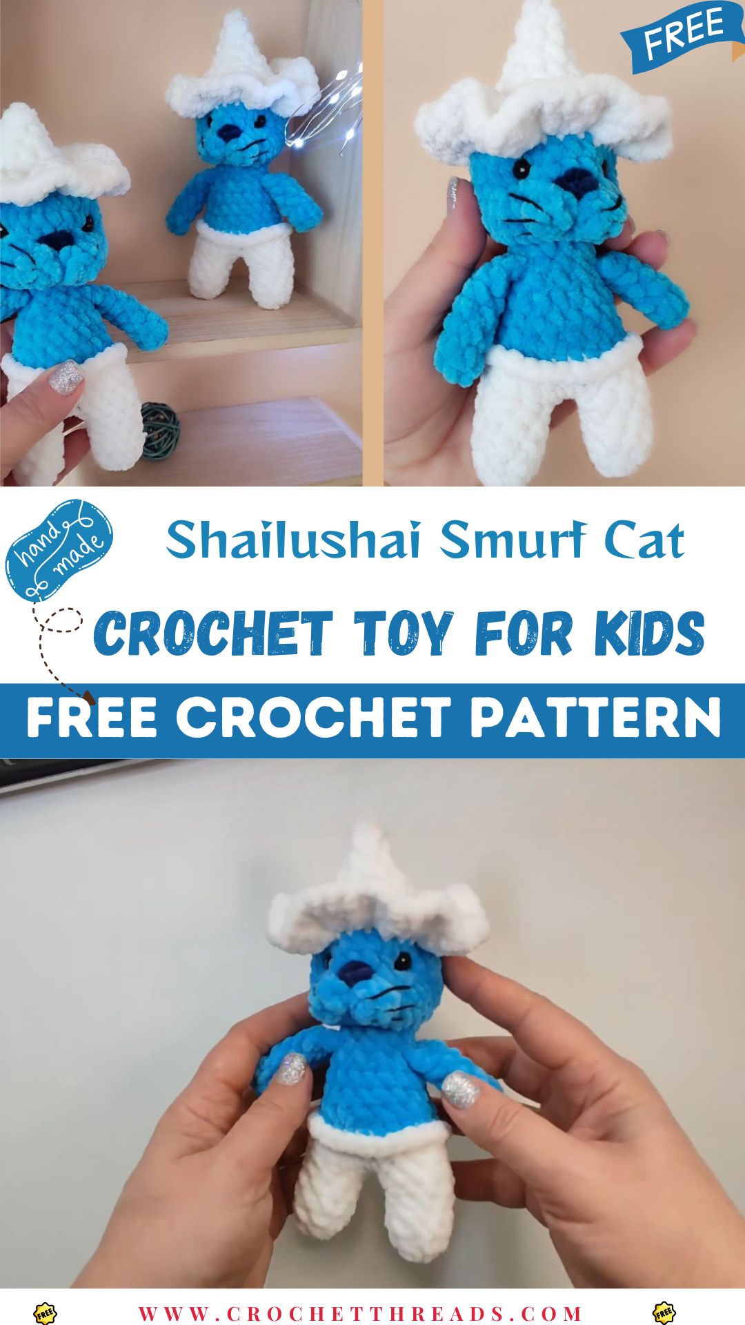 Shailushai Smurf Cat Crochet Toy for Kids & Collectors