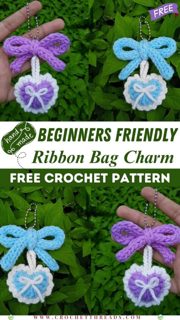 Simple Crochet Ribbon Keychain Crochet Flower Bouquet Keychain