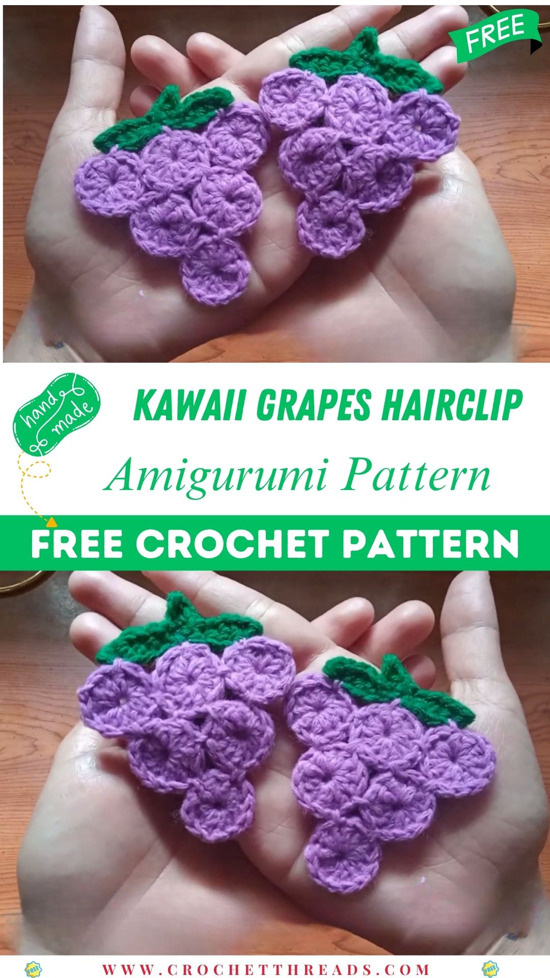 Crochet Fruit Hairclip Kawaii Grapes Amigurumi Pattern
