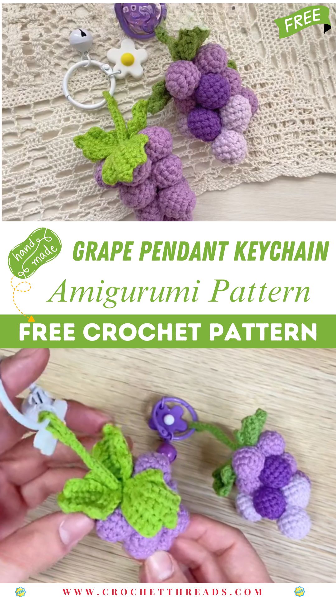 Crochet Grape Pendant Keychain Amigurumi Pattern
