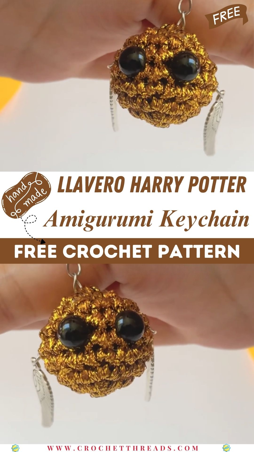 Crochet Keychain Golden Snitch Llavero Harry Potter Amigurumi