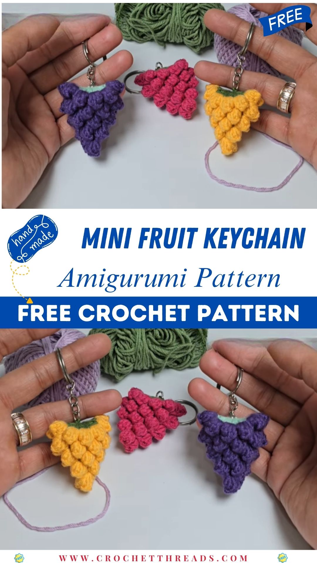 Crochet Mini Fruit Keychain Kawaii Amigurumi Pattern