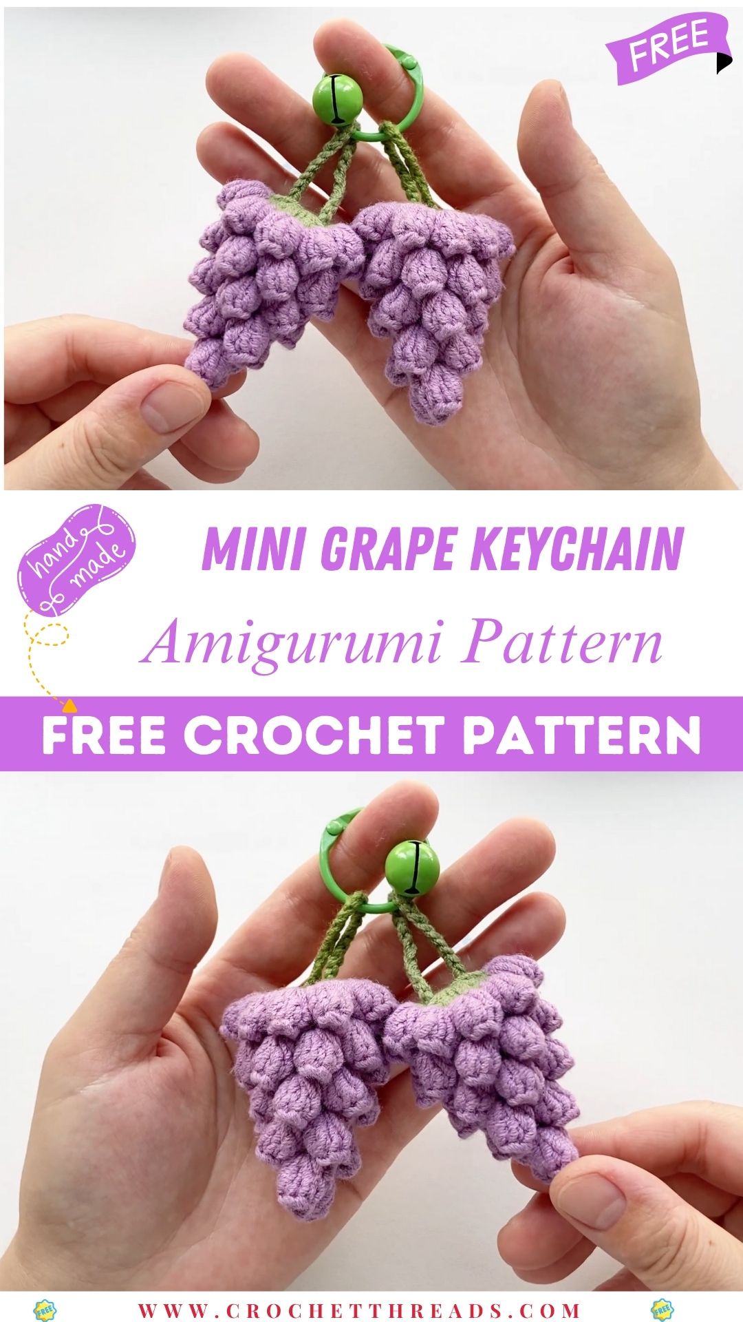 Crochet Mini Grape Keychain Kawaii Amigurumi Pattern