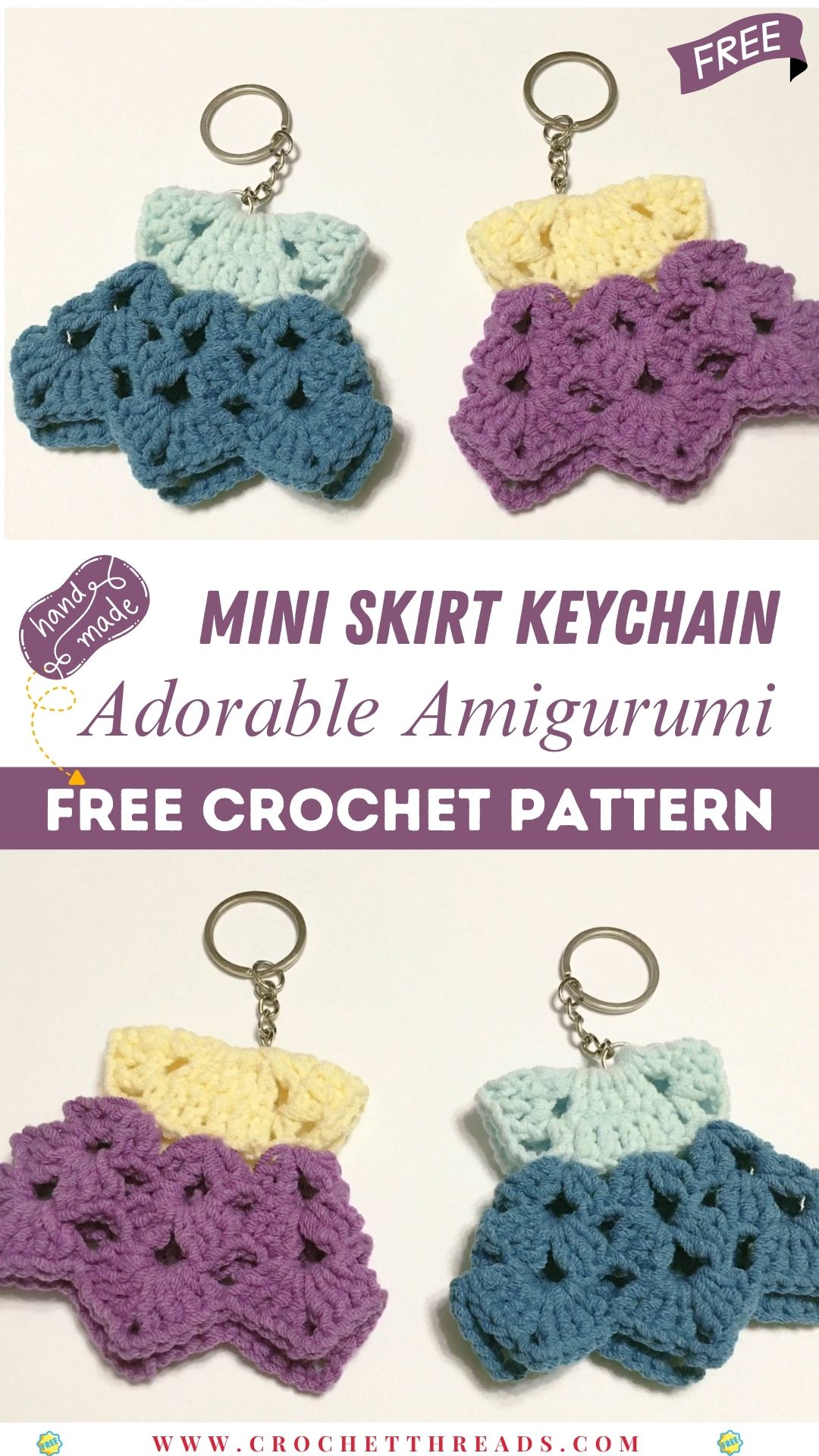 Crochet Mini Skirt Keychain Adorable Amigurumi Pendant
