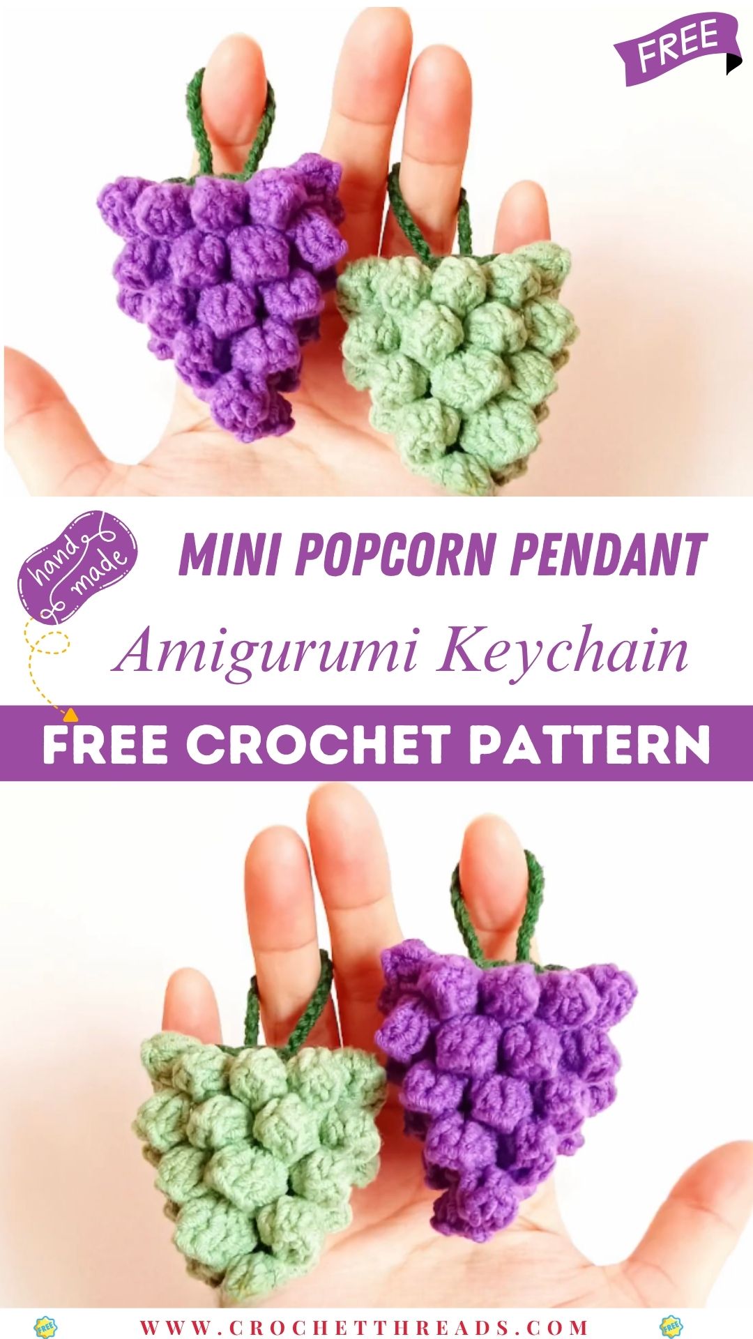 Crochet Popcorn Pendant Cute Mini Amigurumi Keychain