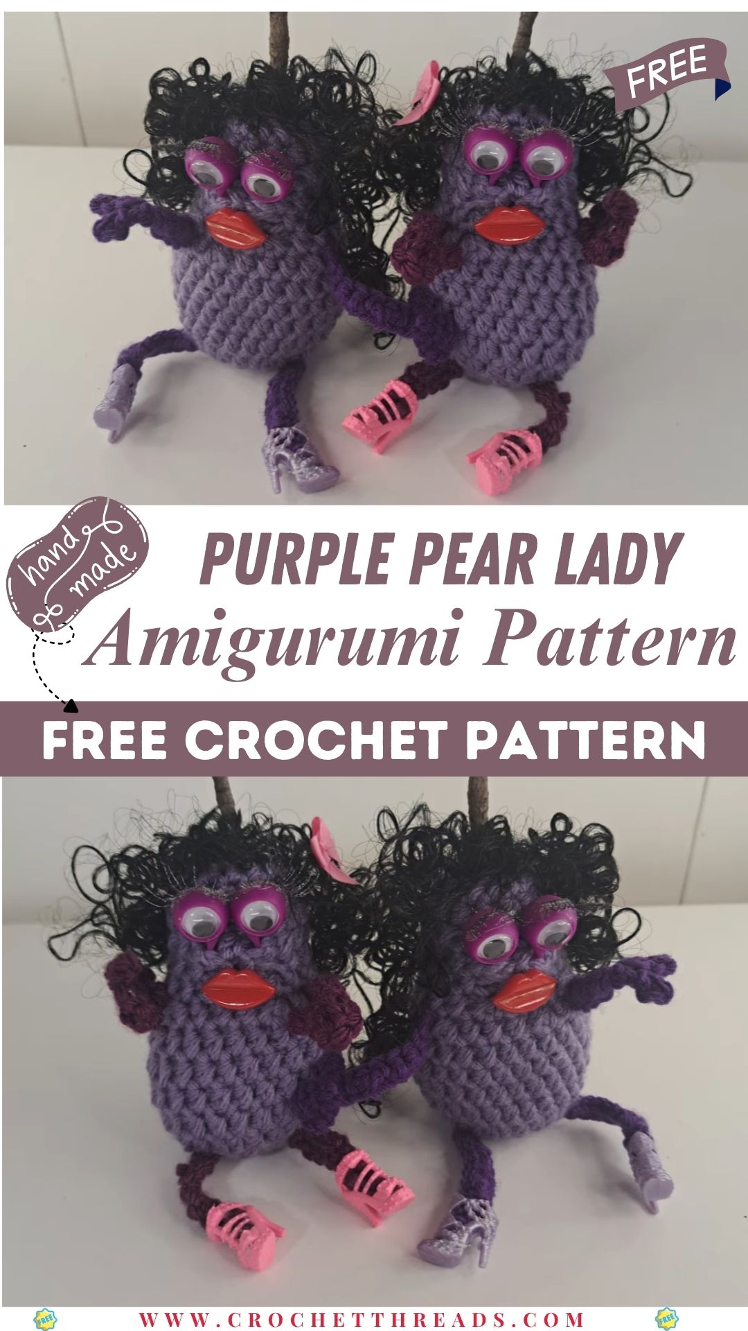 Crochet Silly Purple Pear Lady – Googly Eyed Amigurumi Pattern