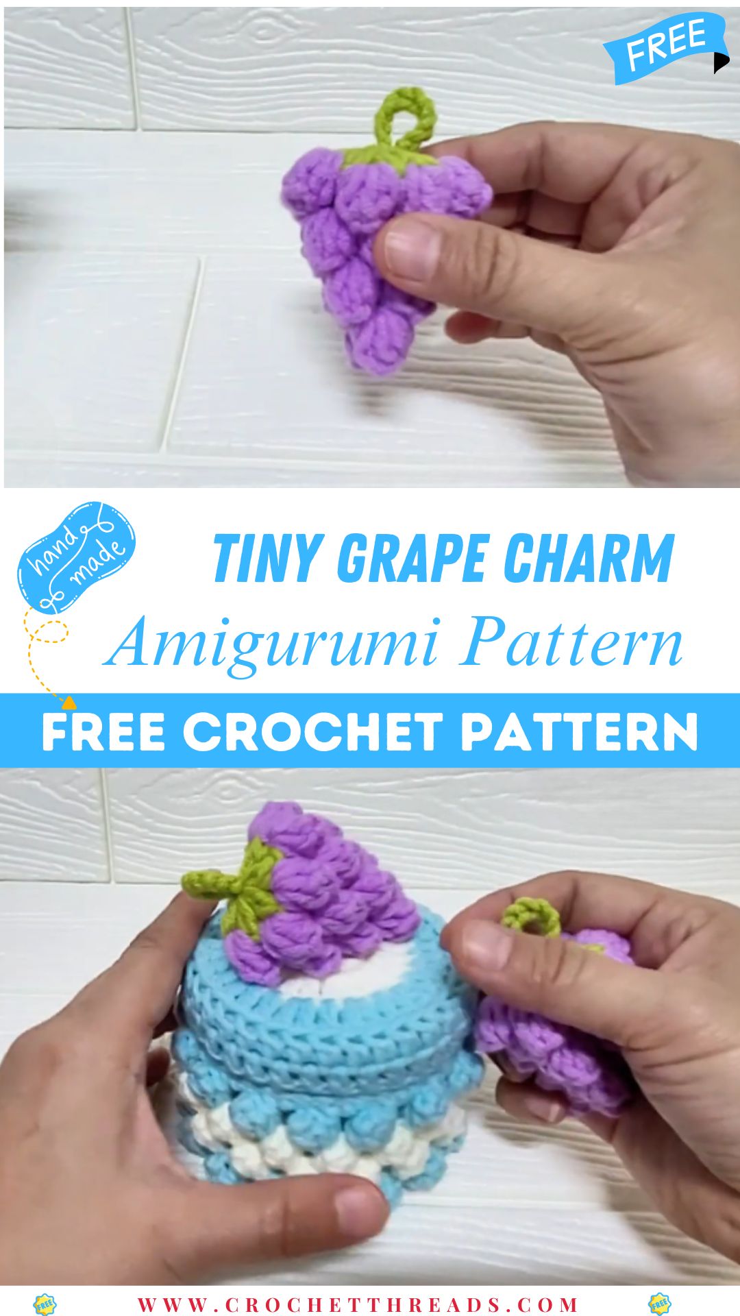 Crochet Tiny Grape Charm Easy Pendant Amigurumi Pattern