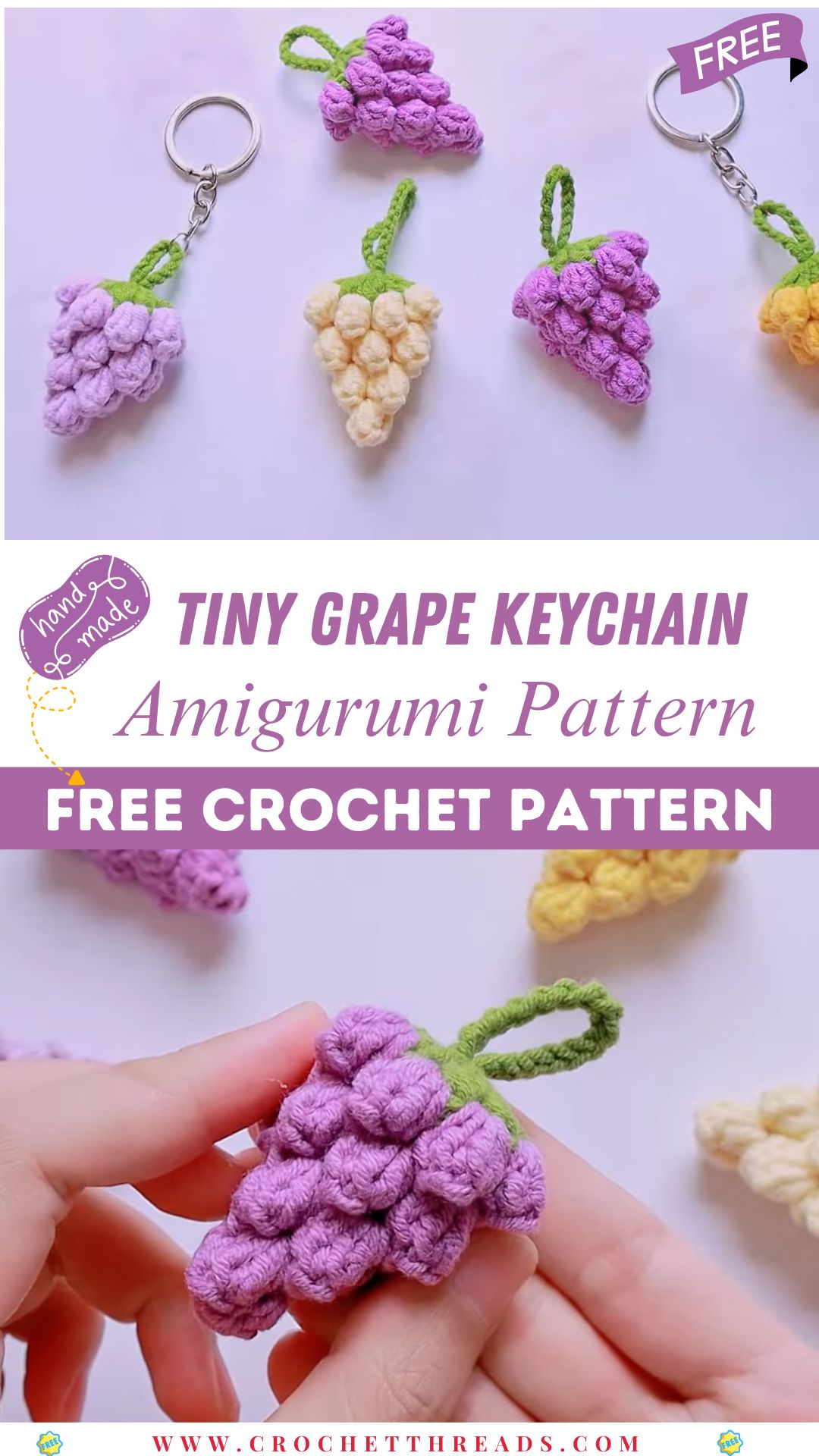 Crochet Tiny Grape Super Cute Keychain Amigurumi Pattern