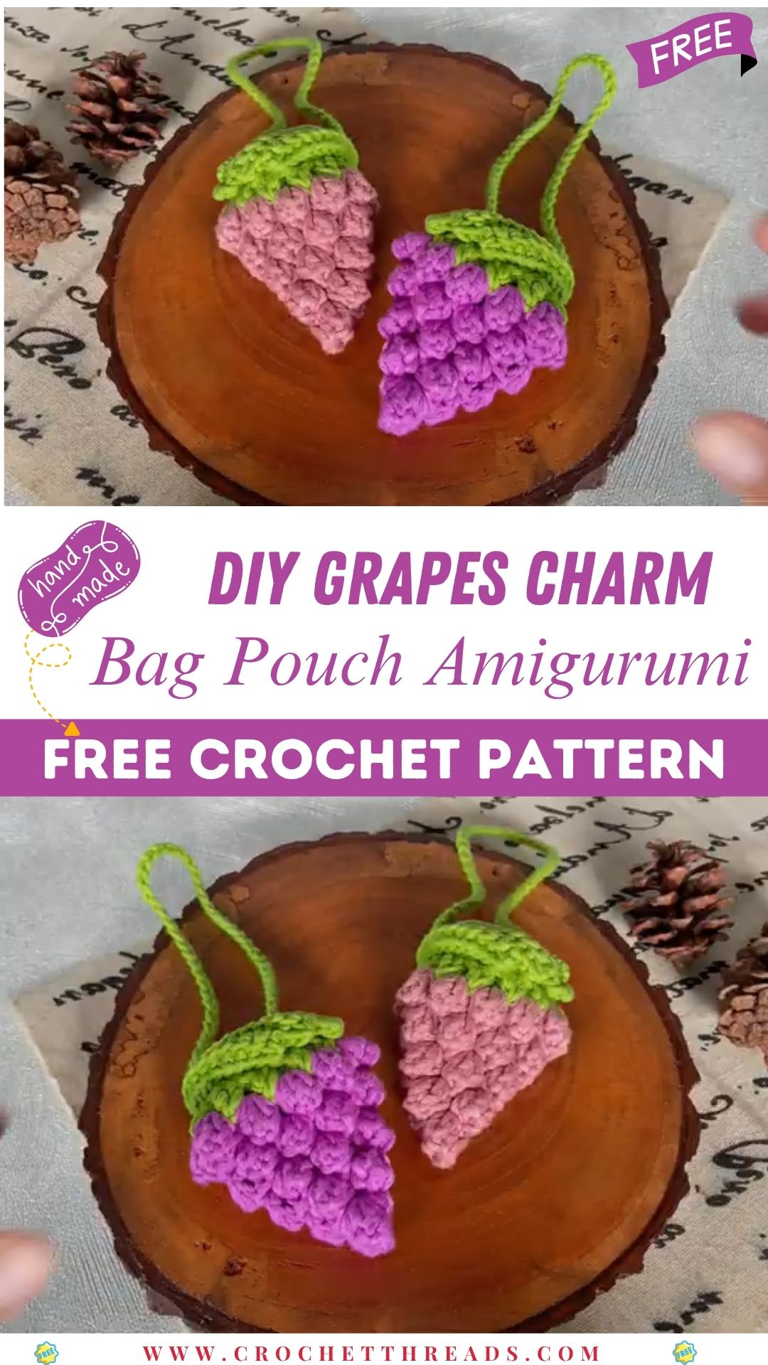 DIY Crochet Grapes Charm Adorable Bag Pouch Amigurumi Pattern