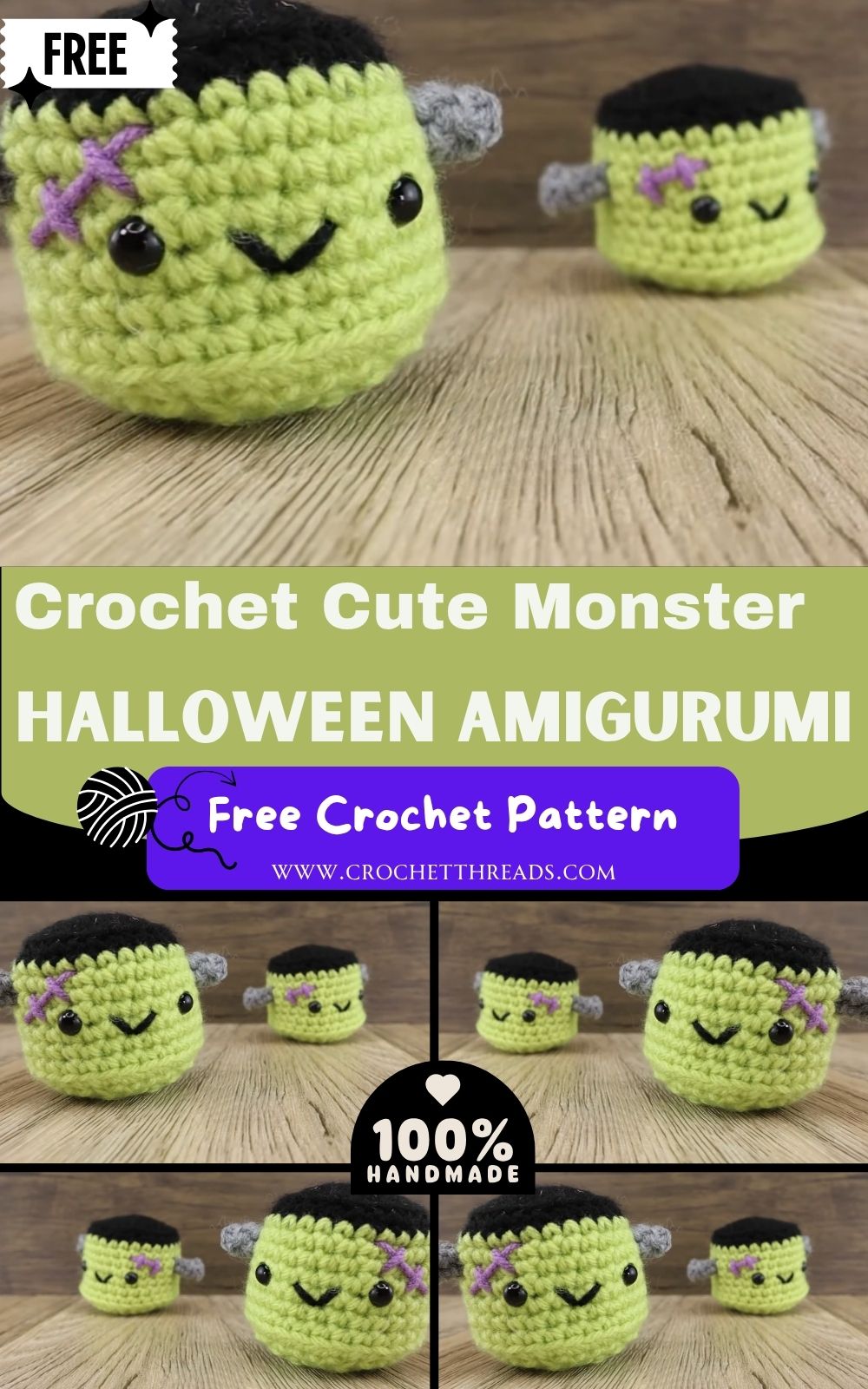 Crochet Cute Frankenstein Monster Halloween Amigurumi Pattern