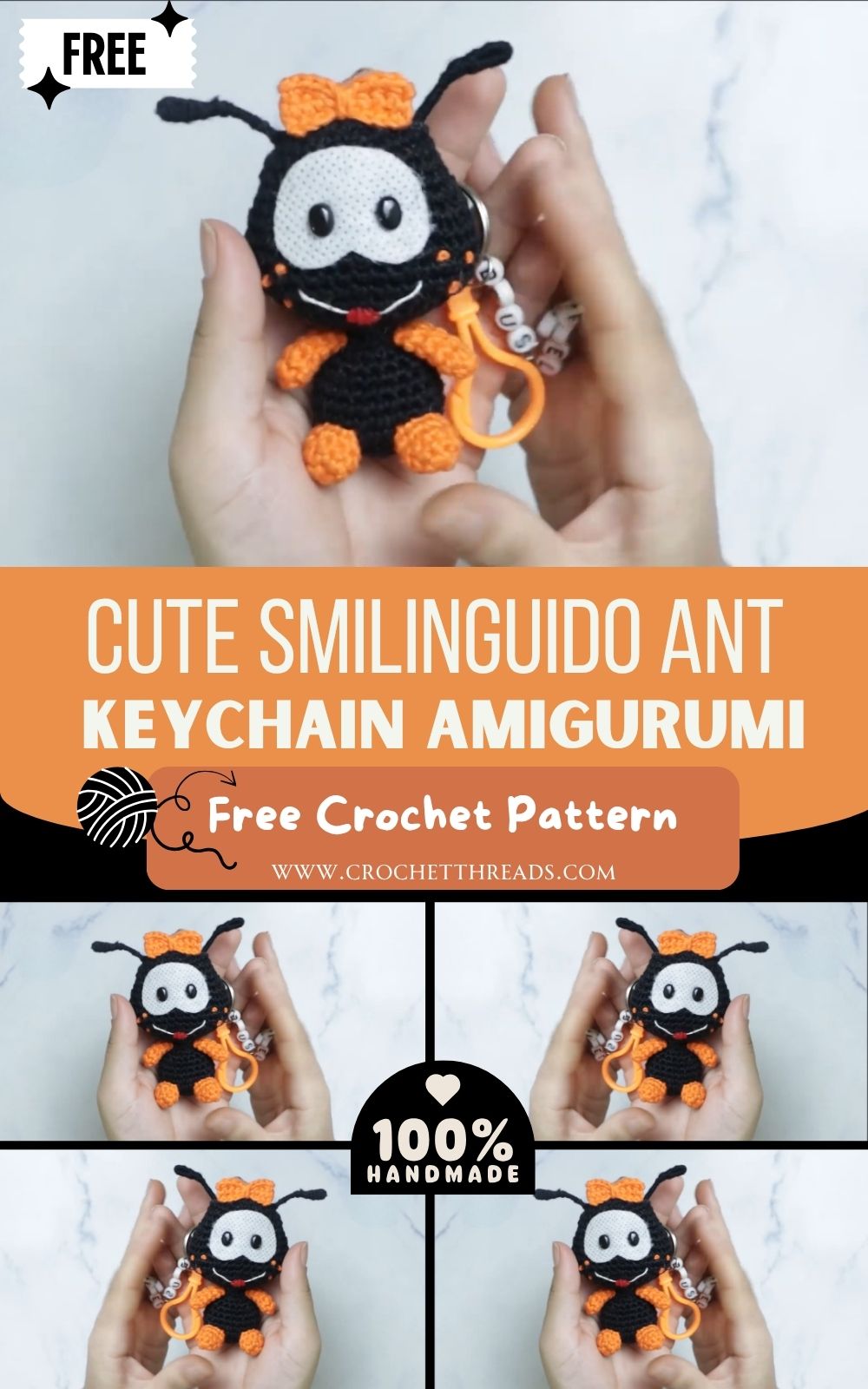 Crochet Cute Smilinguido Ant Keychain Amigurumi Pattern