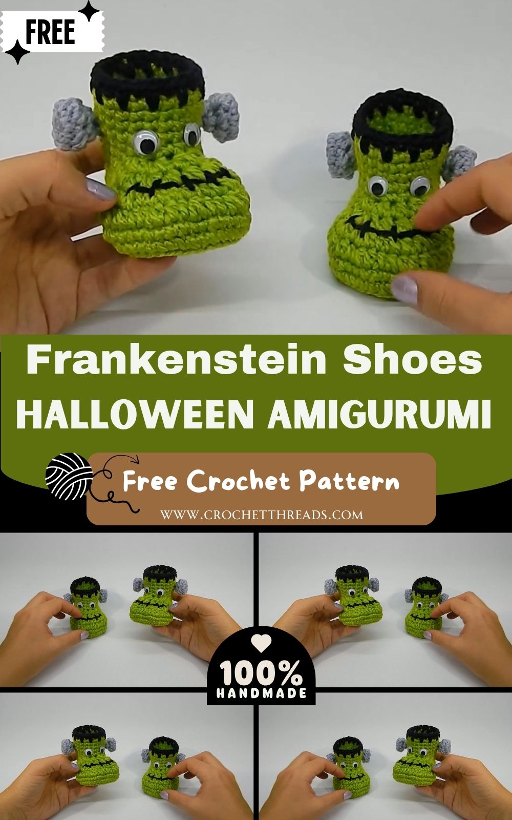 Crochet Frankenstein Shoes Halloween Amigurumi Pattern