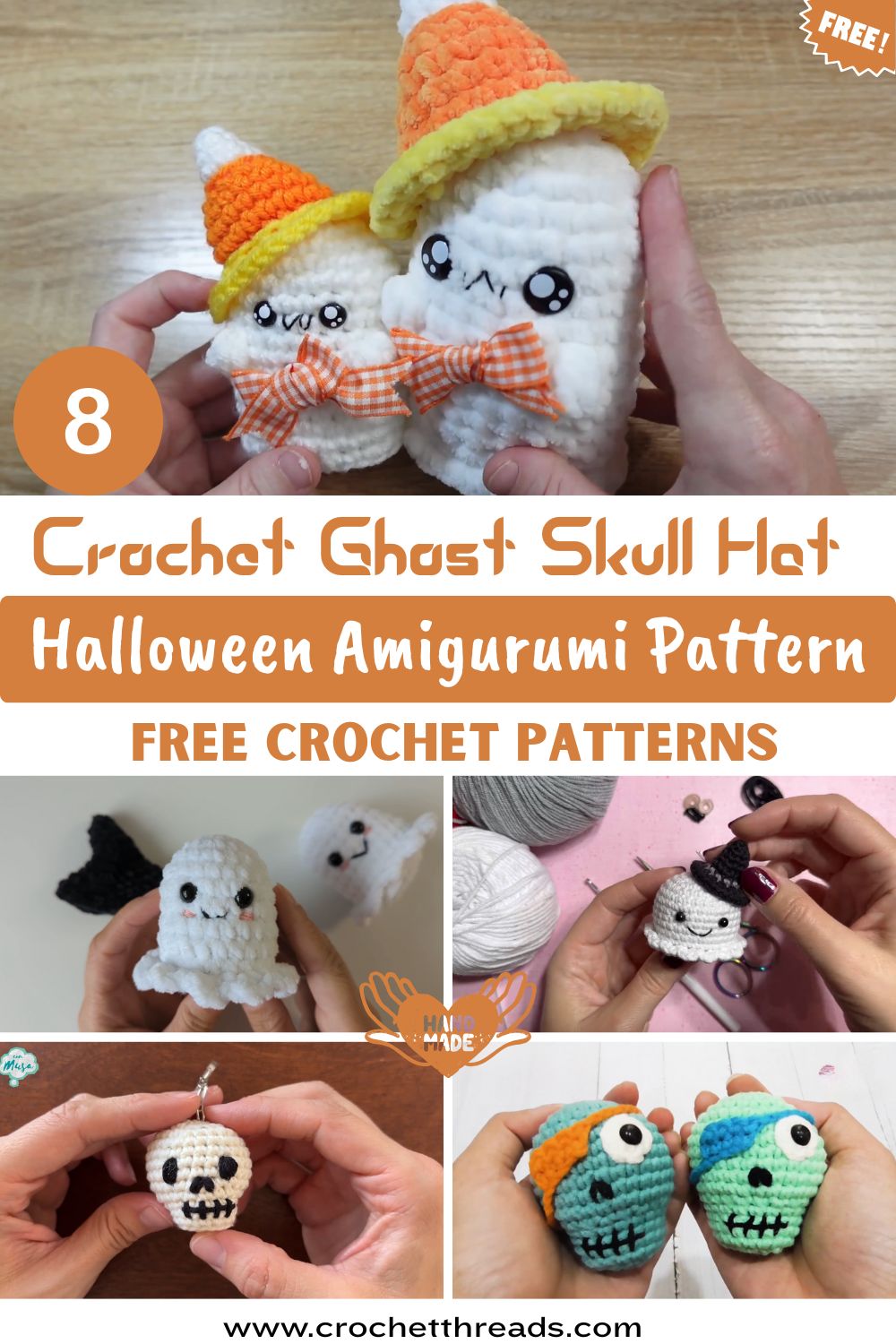 Crochet Ghost Wearing Skull Hat Spooky Halloween Amigurumi Pattern Collection