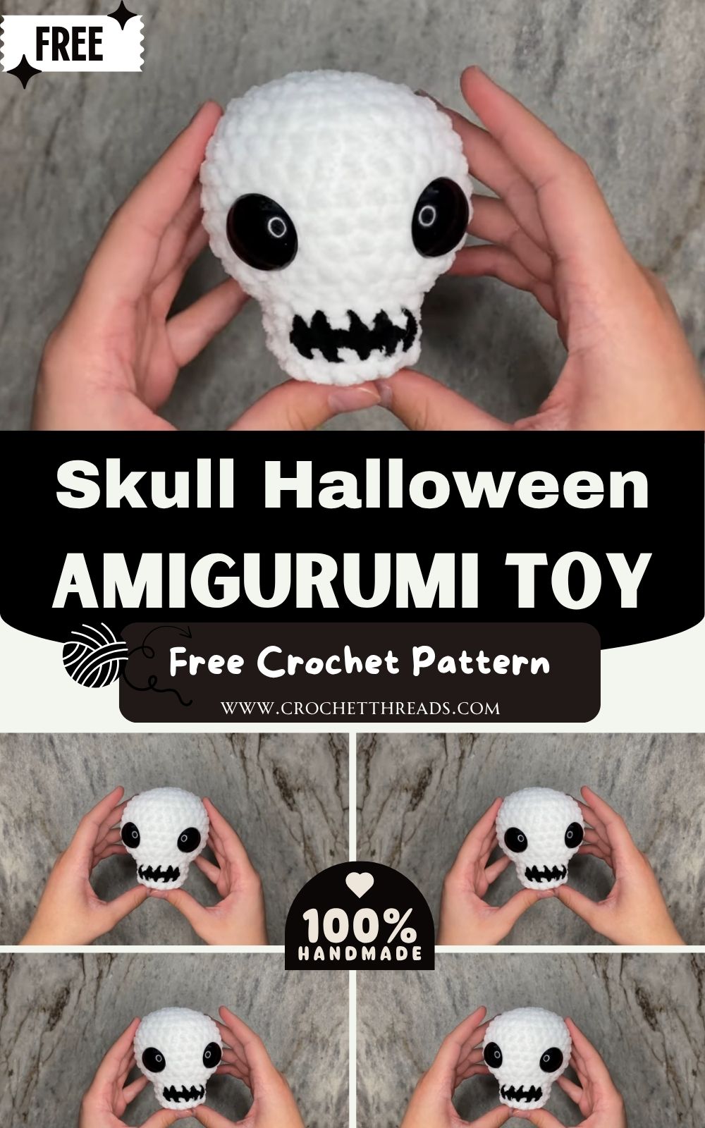 Crochet Skull Halloween Amigurumi Pattern Toy