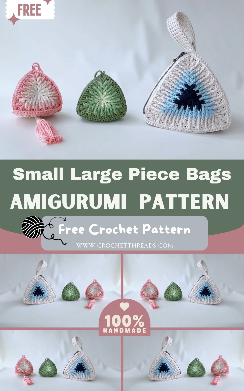 Crochet Small Large Piece Bags Triangular Flower Amigurumi Pattern