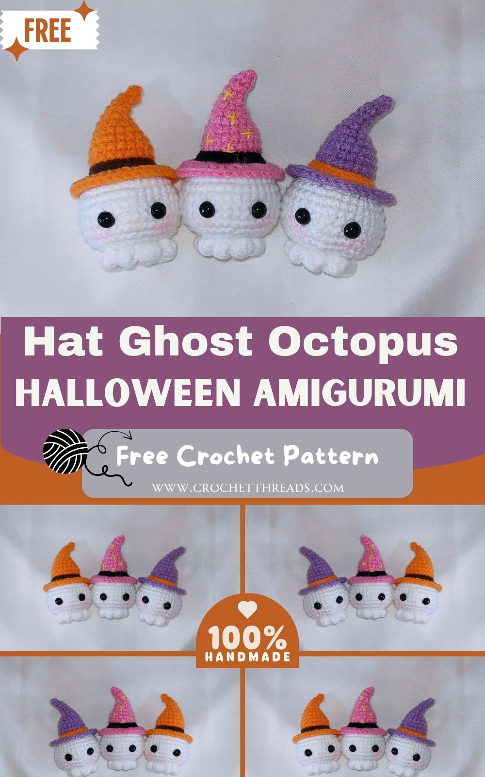 Crochet Witch Hat Ghost Octopus Halloween Amigurumi Pattern