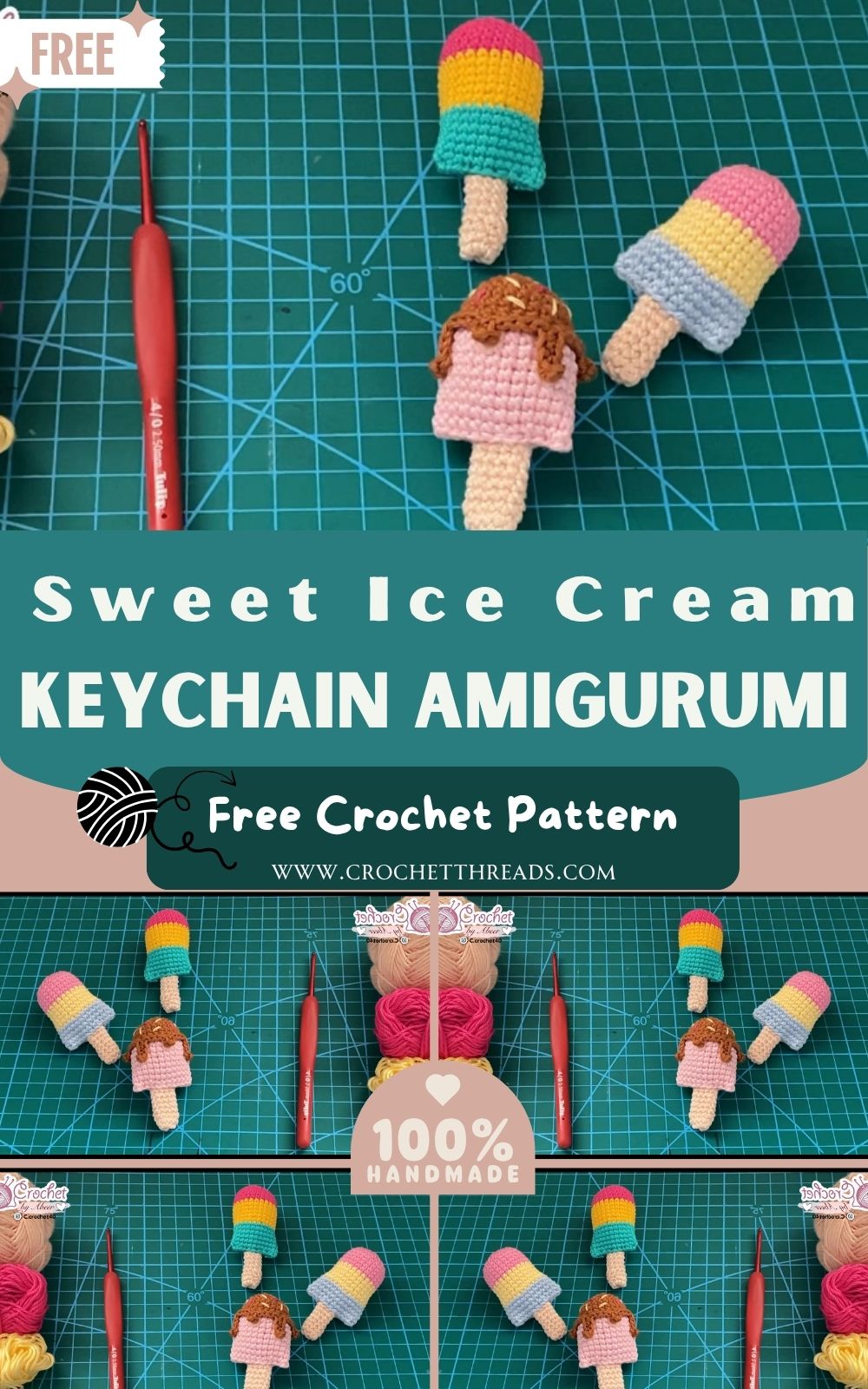 Cute Crochet Sweet Ice Cream Keychain Amigurumi Pattern