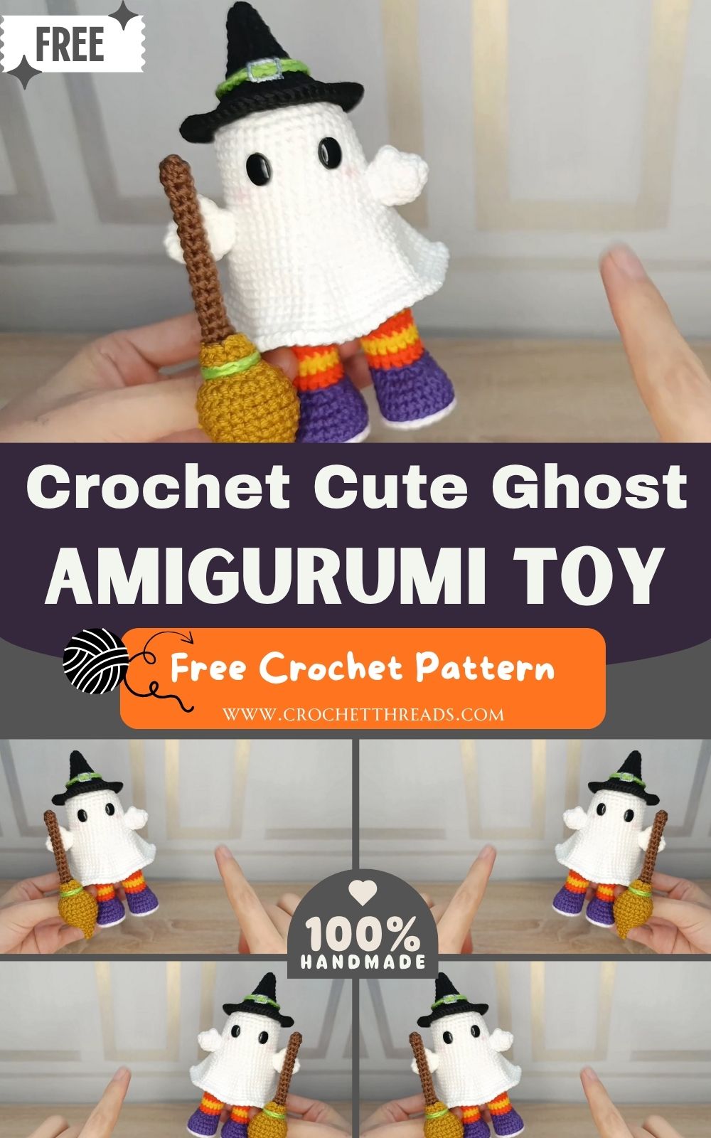 DIY Crochet Cute Ghost Halloween Amigurumi Pattern Toy
