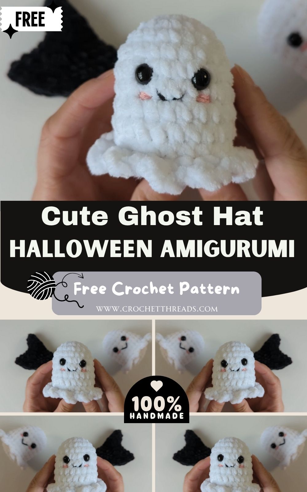 DIY Crochet Cute Ghost HatHalloween Amigurumi Pattern