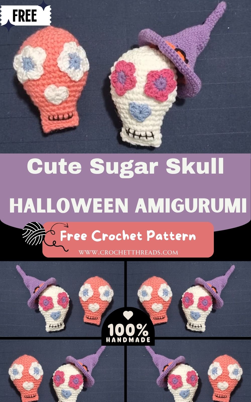 DIY Crochet Cute Sugar Skull Halloween Amigurumi Pattern