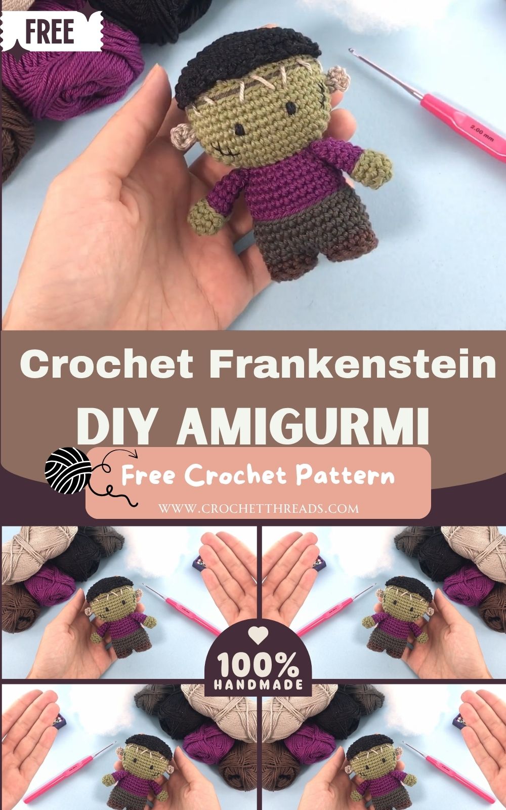 DIY Crochet Frankenstein Halloween Amigurmi Pattern