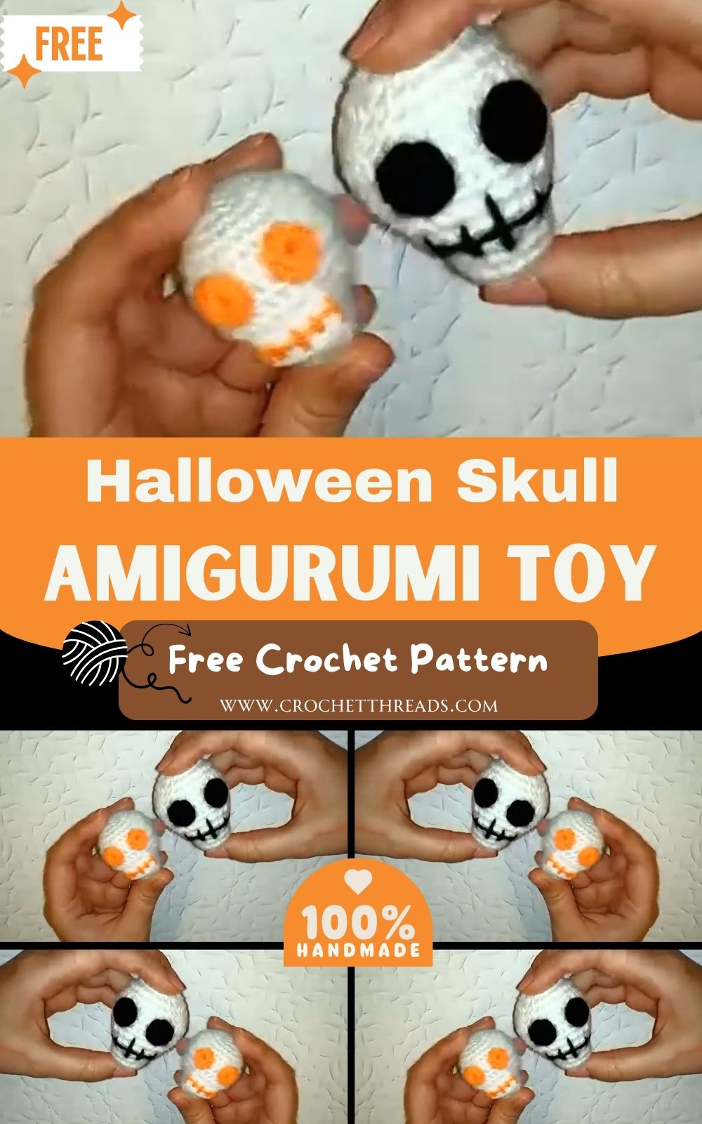 DIY Crochet Halloween Skull Amigurumi Pattern Toy