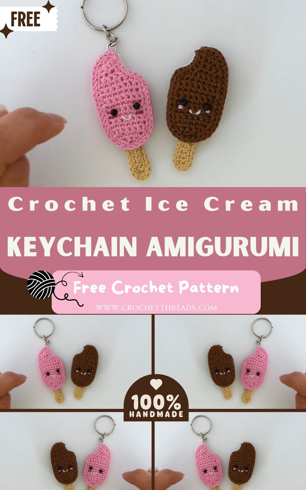 DIY Crochet Ice Cream Keychain Amigurumi Pattern