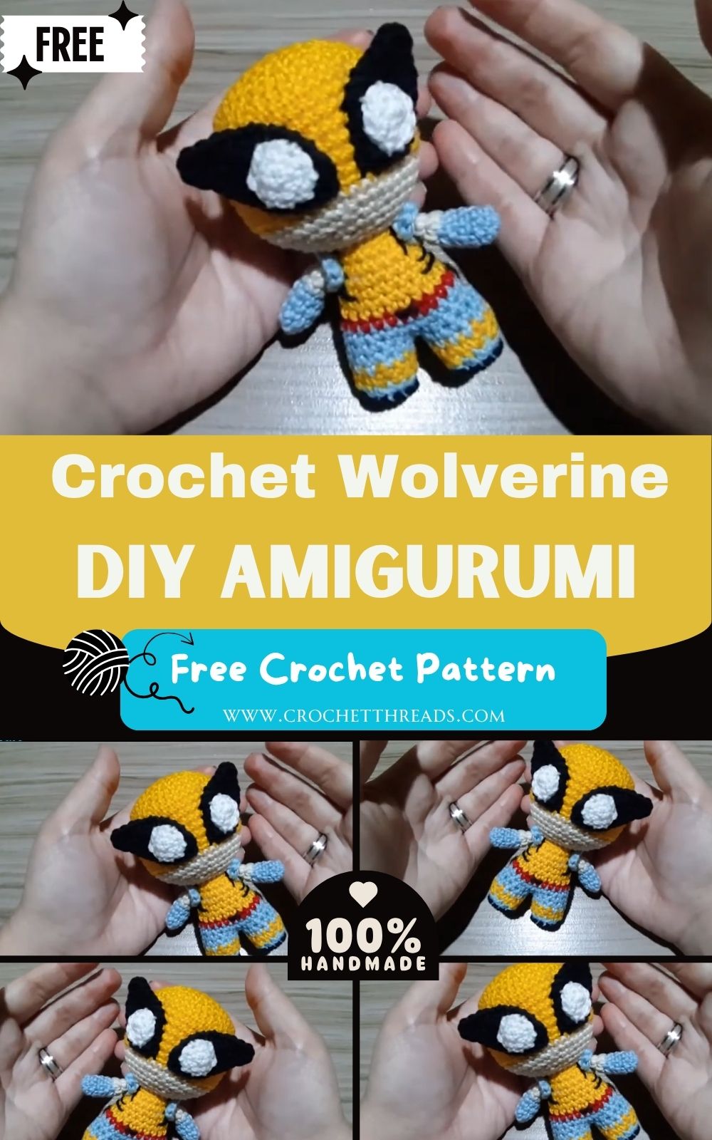DIY Crochet Mini Wolverine Amigurumi PatternToy