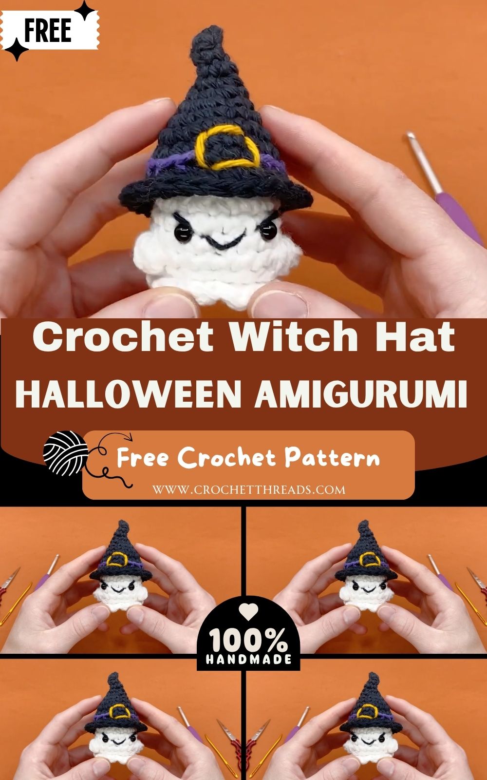 Easy Crochet Witch Hat Halloween Amigurumi Pattern