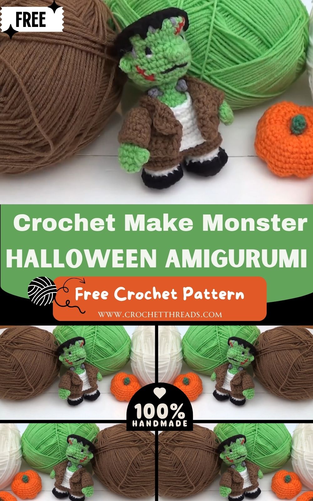 How to Crochet Make Frankenstein Monster Halloween Amigurumi Pattern
