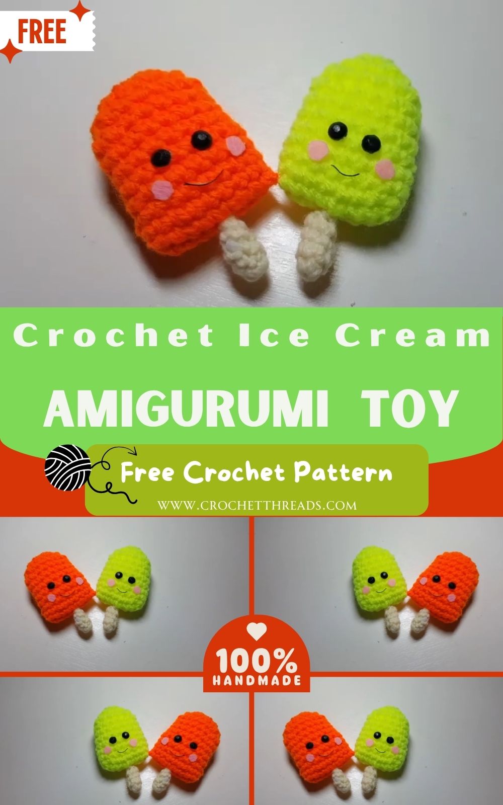 Mini Crochet Cute Ice Cream Amigurumi Pattern Toy