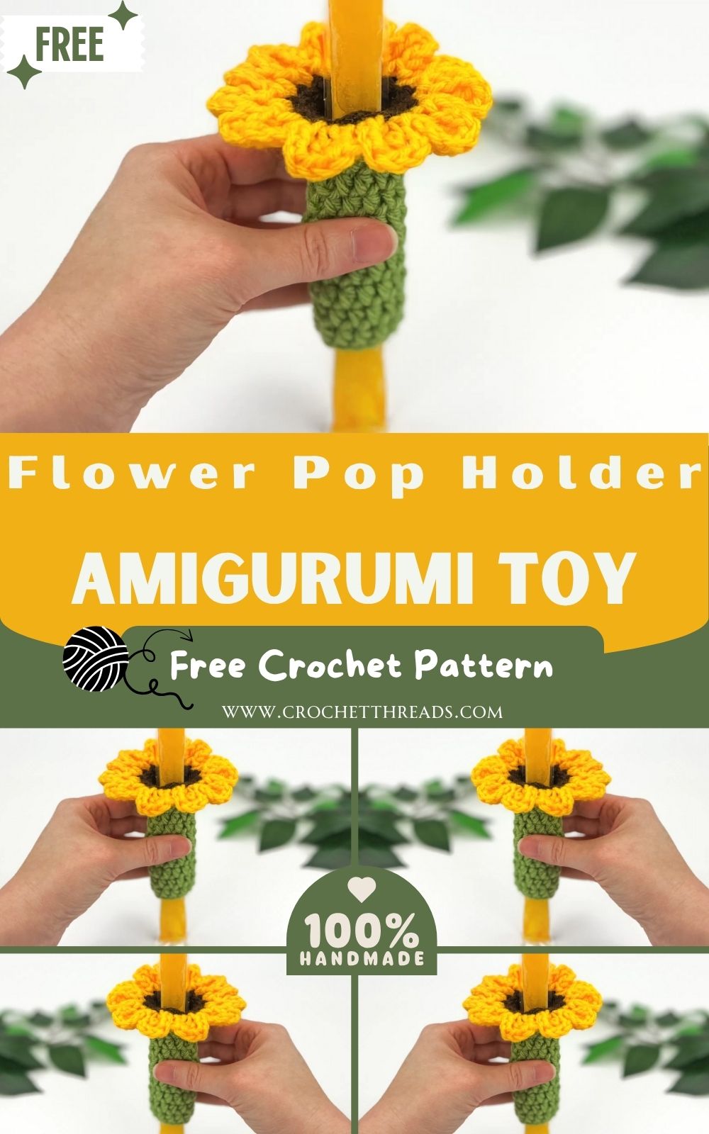 Mini Crochet Flower Pop Holder Amigurumi Pattern Toy