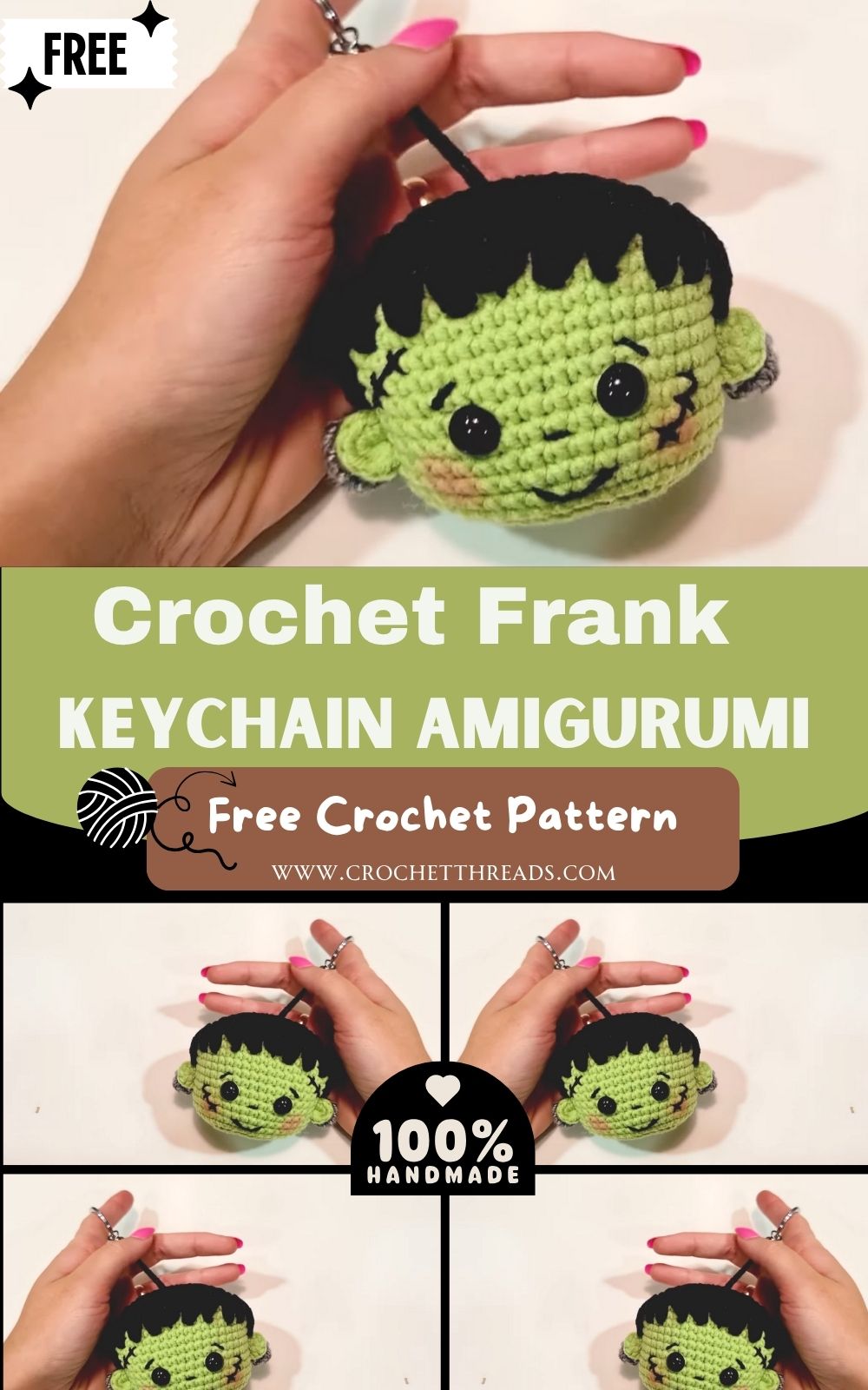 Mini Crochet Frank Keychain Amigurumi Pattern Toy