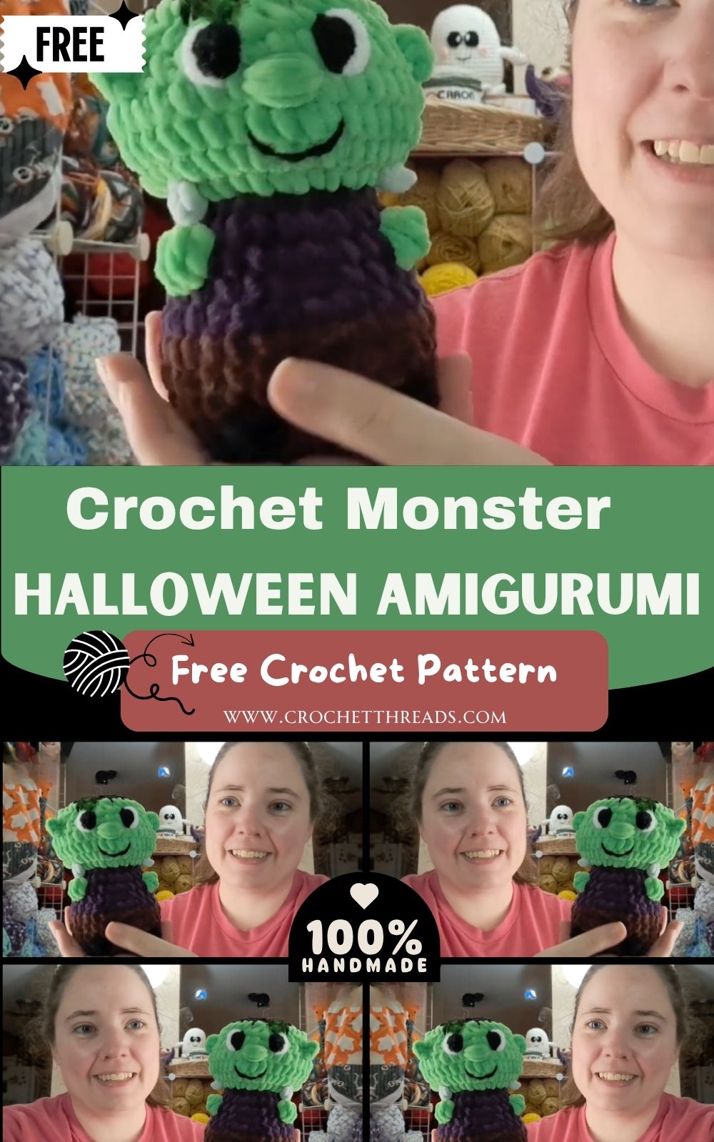 Mini Crochet Frankenstein Monster Halloween Amigurumi Pattern