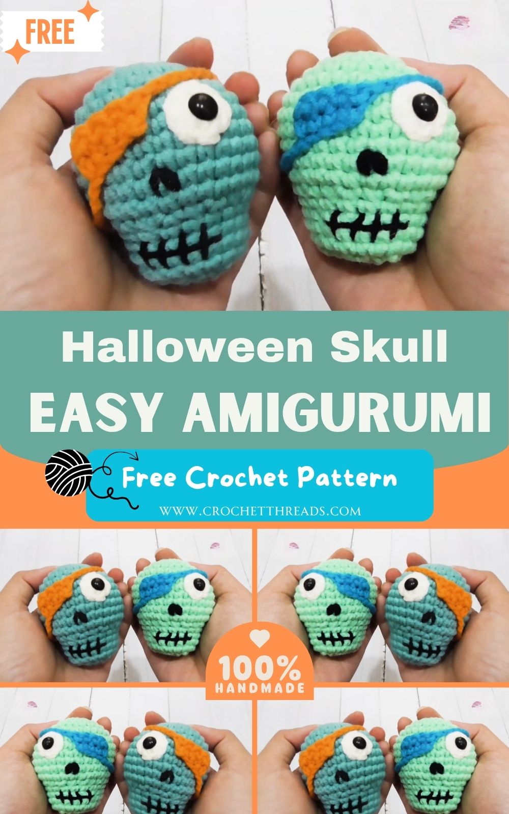 Easy Crochet Halloween Skull Amigurumi Pattern