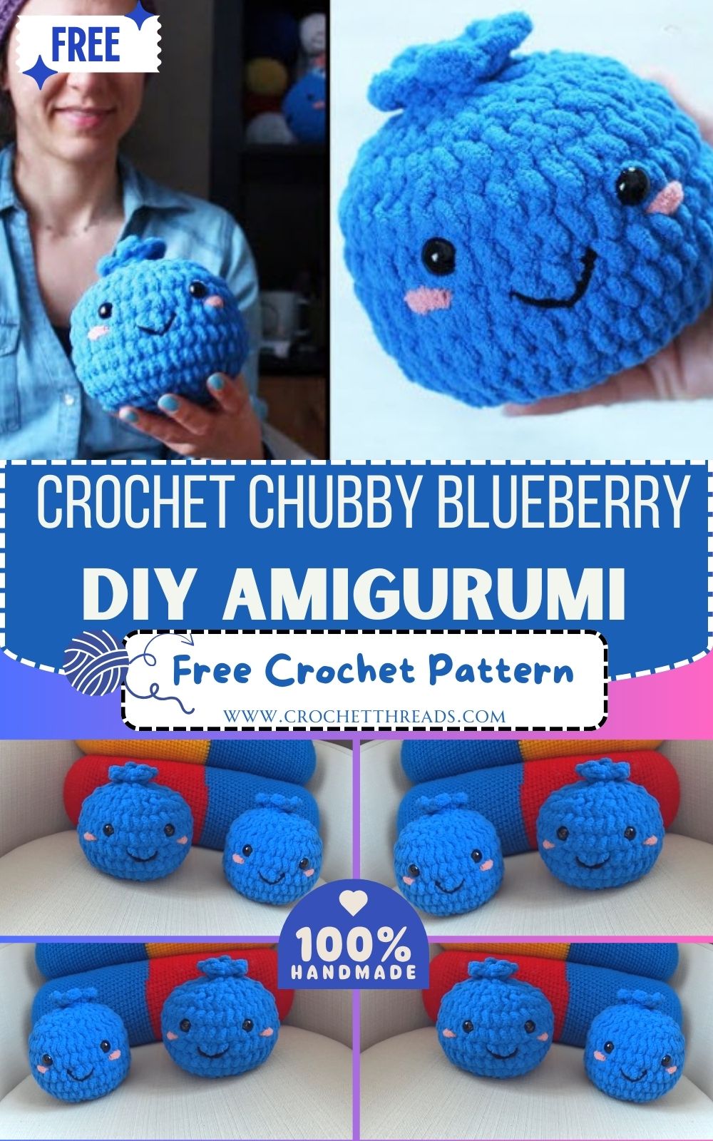 DIY Crochet Chubby Blueberry Plush Amigurumi Pattern