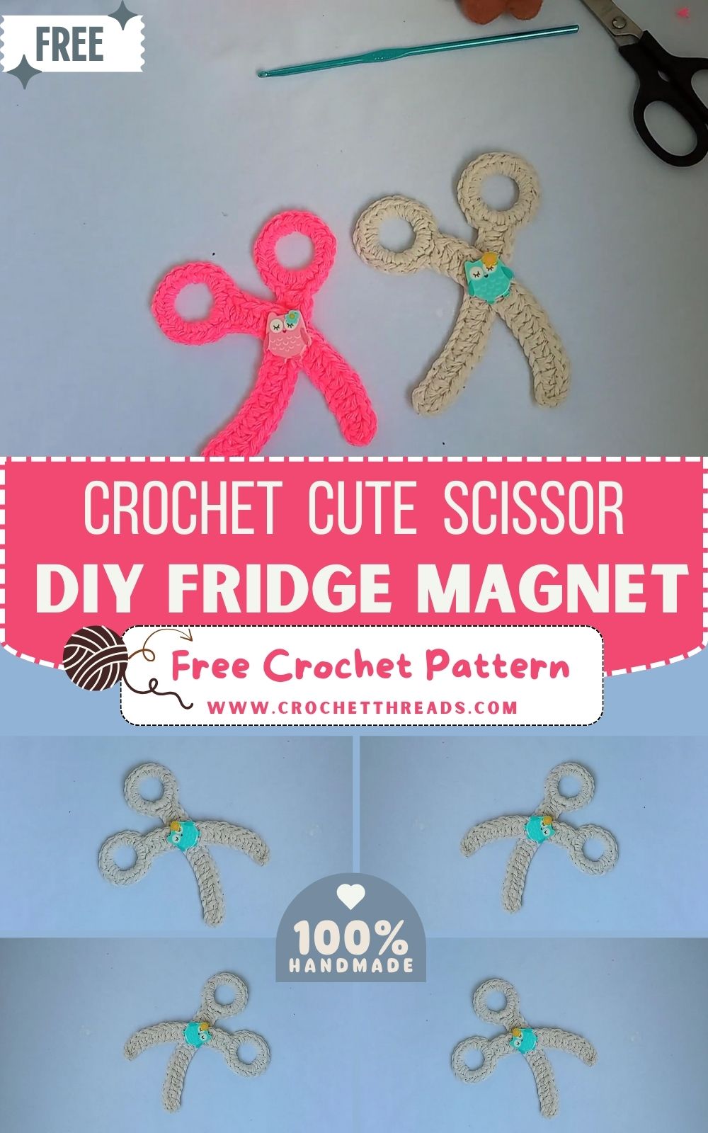 DIY Crochet Cute Scissor Fridge Magnet Pattern